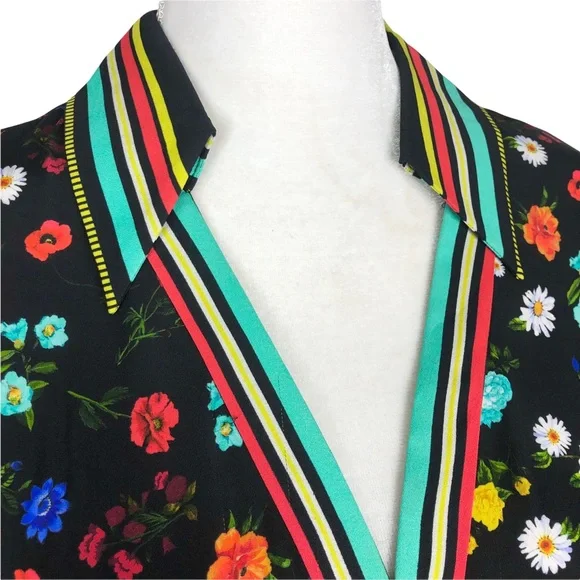Alice Olivia black floral print blouse short-sleeve top sz small - Picture 14 of 16